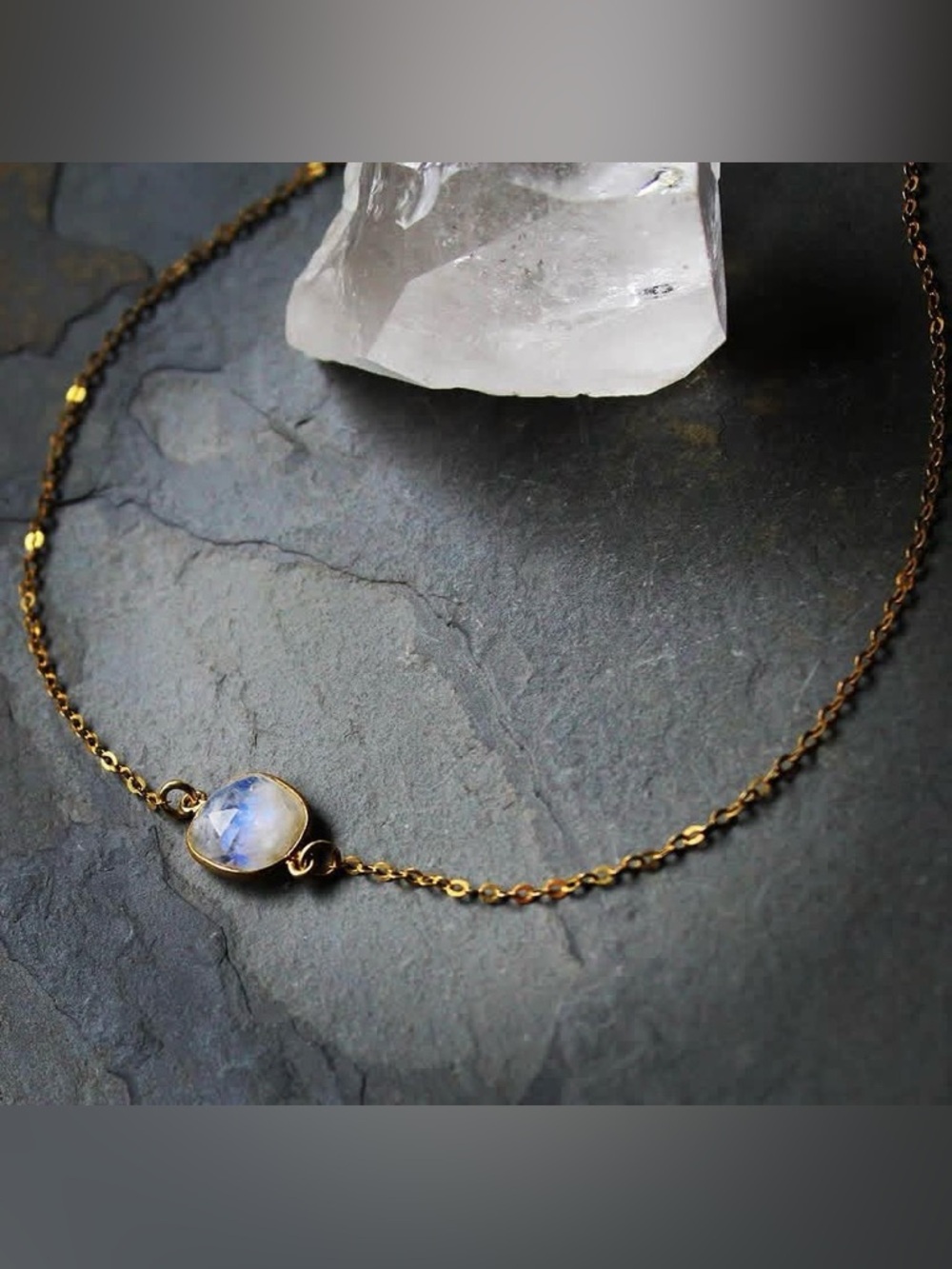 Authentic Rainbow Moonstone Gold Vermeil Necklace